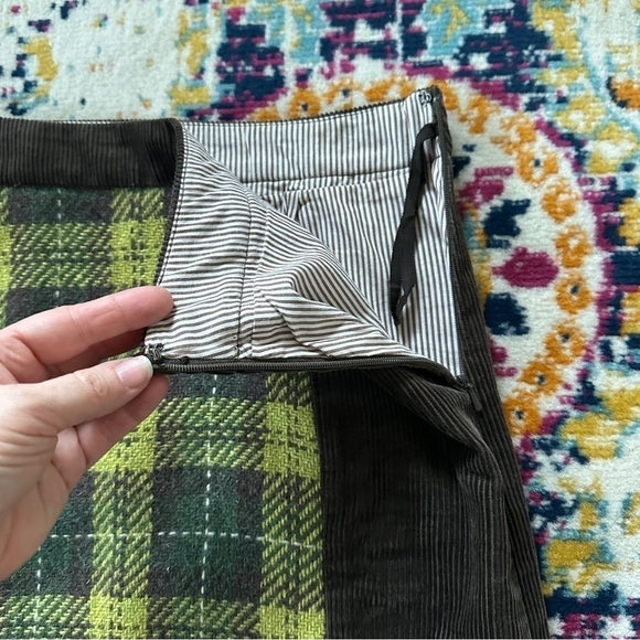 Anthropologie Maeve Brown Corduroy Green Plaid Wool Academia Skirt 2 - Picture 3 of 8